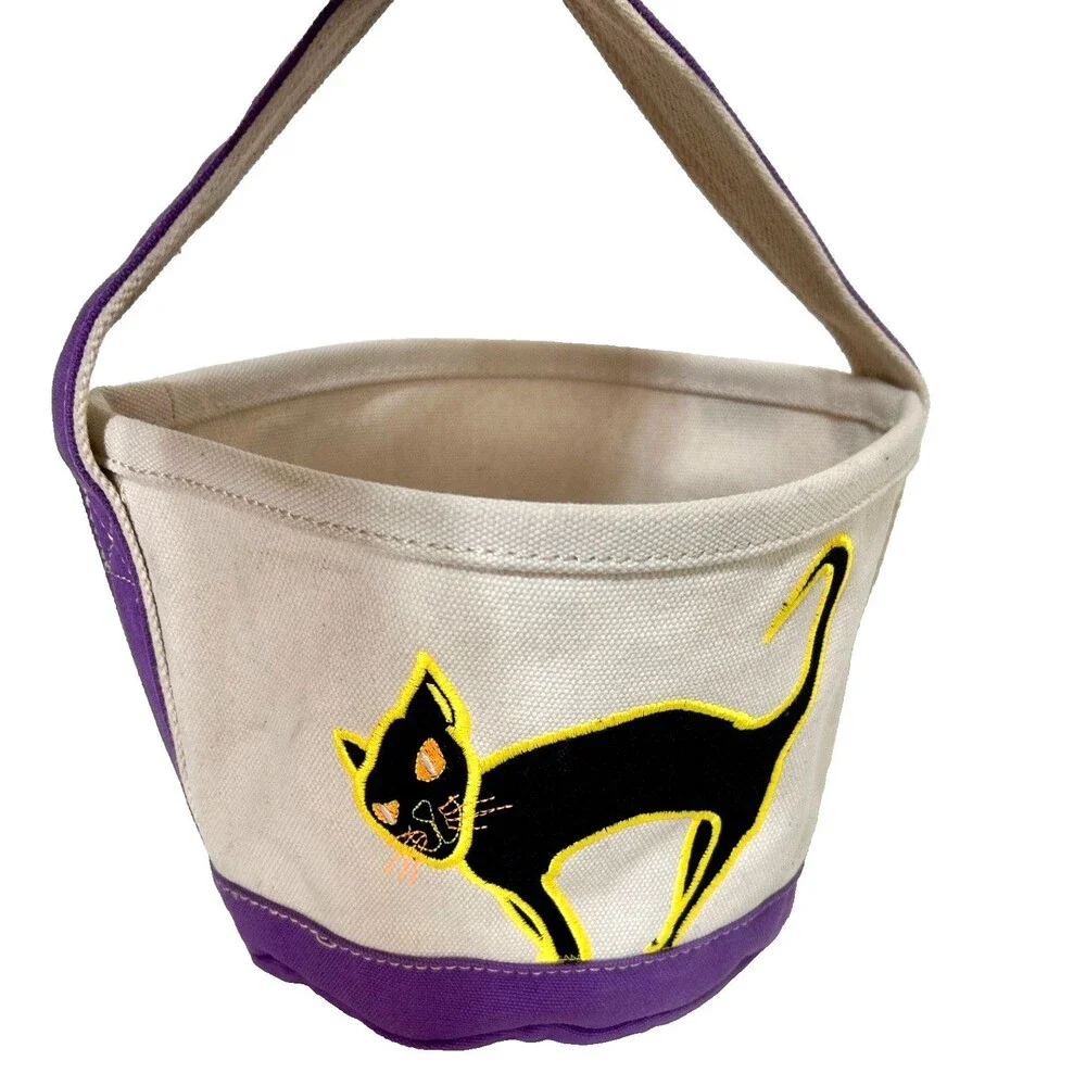 Land's End Halloween‎ Canvas Bucket Tote Bags Black Cat